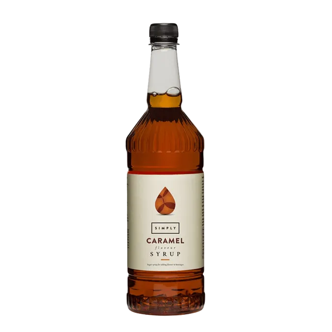 A bottle of Simply Caramel Sugar Free Syrup.