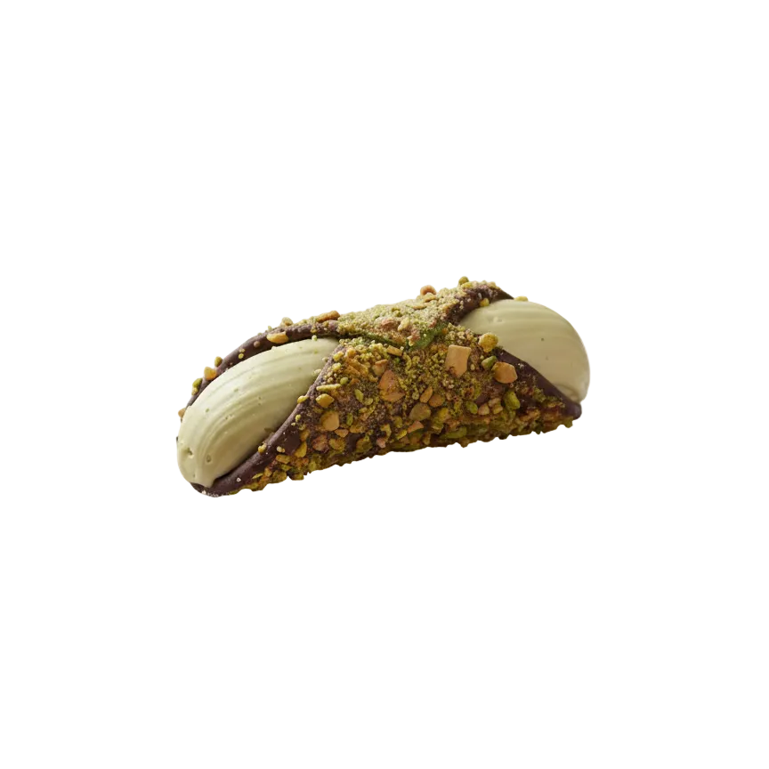 Salted pistachio gluten free cannoli dessert on a transparent background