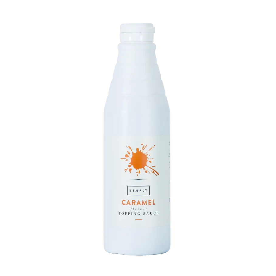 1kg squeeze bottle of Simply Caramel Sauce for coffee and dessert decoration