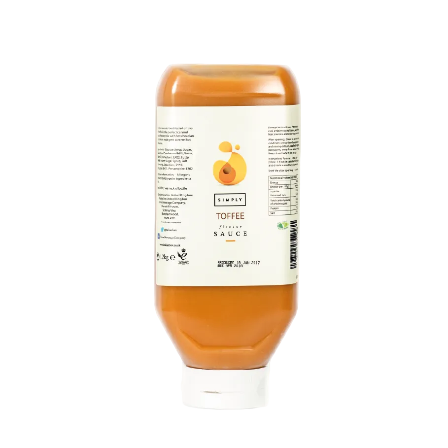 1.2kg squeeze bottle of Simply Toffee Sauce for coffee and dessert toppings