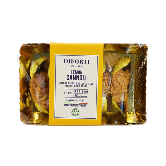 Packaging for Lemon Cream Cannoli 200g showing Italian pastry box design